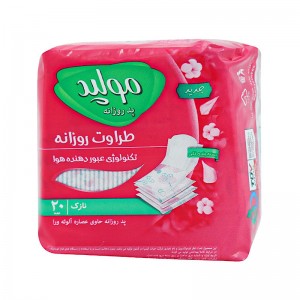 پد بهداشتی روزانه نازک مولپد سایز متوسط بسته 20 عددی