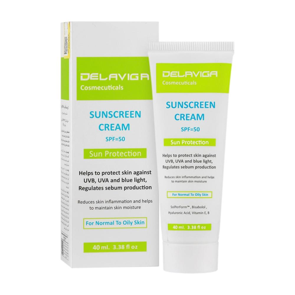 کرم ضد آفتاب پوست های معمولی تا چرب SPF50 دلاویگا - تصویر 1