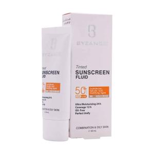 فلوئید ضد آفتاب رنگی بیزانس  SPF50 پوست چرب(بژ طلایی (30)