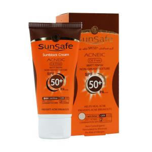 کرم ضد آفتاب SPF50 فاقد چربی سان سیف مناسب پوست های چرب و آکنه ای 50 میلی لیتر