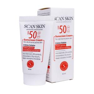 کرم ضد آفتاب بی رنگ اسکن اسکین SPF50 مناسب پوست چرب 40 میلی لیتر